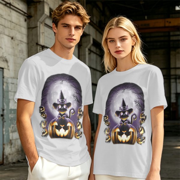 Halloween Black Cat Witch Jack-o'-lantern Graphic T-Shirt