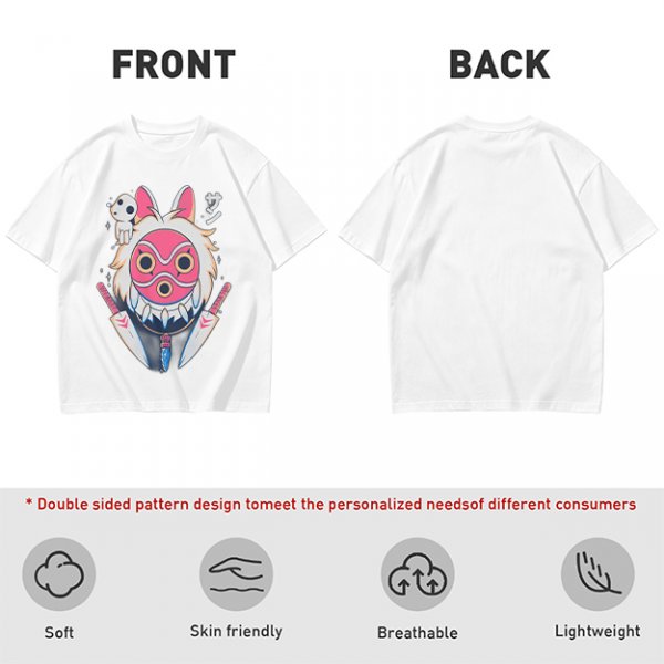 Olive T-Shirt with Princess Mononoke Mask and Kodama Print