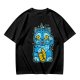 Olive T-Shirt With Blue Maneki-Neko Monster Graphic Print