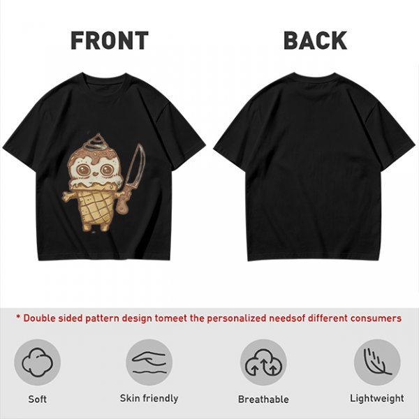 Olive T-Shirt With Cute Ice Cream Cone Holding Knife Print