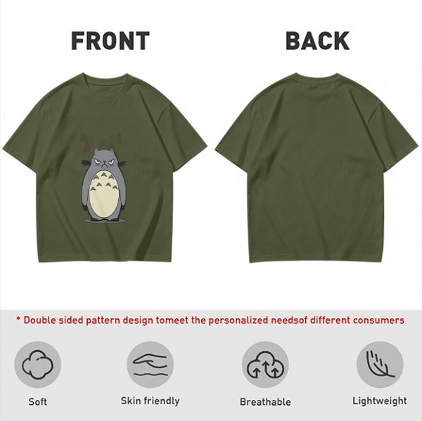 Olive T-shirt with Angry Totoro Graphic Print