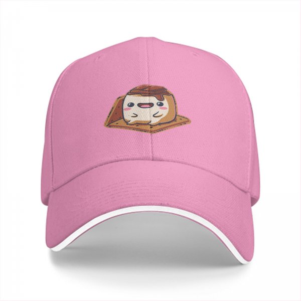 Black Baseball Cap With Cute Smores Character Print