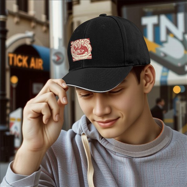 Black Baseball Cap With Dante's Pizza Devil Trigger Print