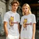 Olive T-shirt with Cute Orange Cat Playing Guitar Graphic