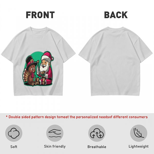 Olive T-Shirt with Santa and Thanksgiving Turkey Graphic