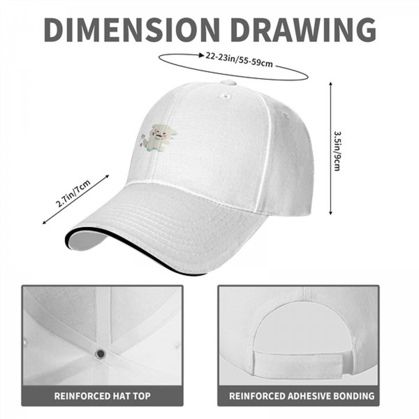 Black Baseball Cap With Cute Angry White Creature Graphic