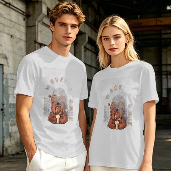 Olive T-Shirt with Chewbacca Drinking Boba Graphic