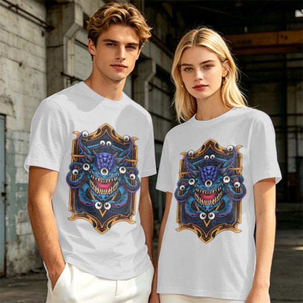 Olive T-Shirt With Fantasy Beholder Monster Graphic Print