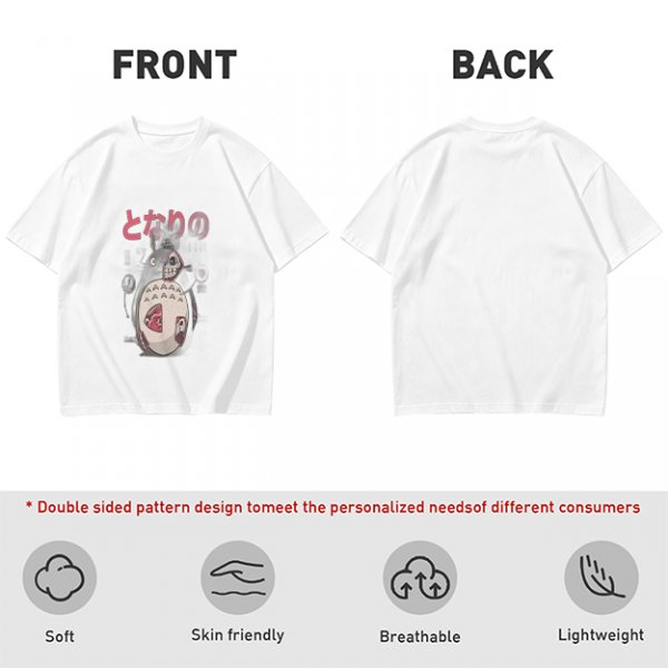 Olive T-shirt with horror stylized Totoro graphic and Japanese text