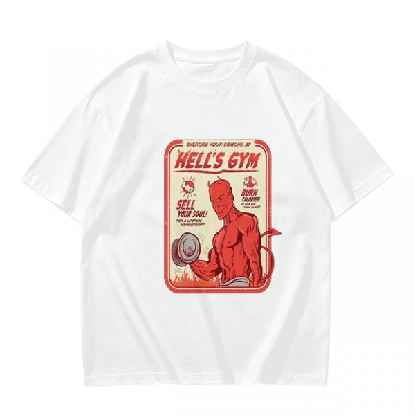 Olive T-shirt with Hell's Gym Devil Lifting Dumbbell Graphic
