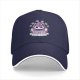 Black baseball cap with purple wizard cat and dice graphic