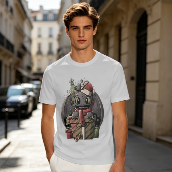 Christmas Toothless Dragon T-Shirt with Holiday Gifts and Decor