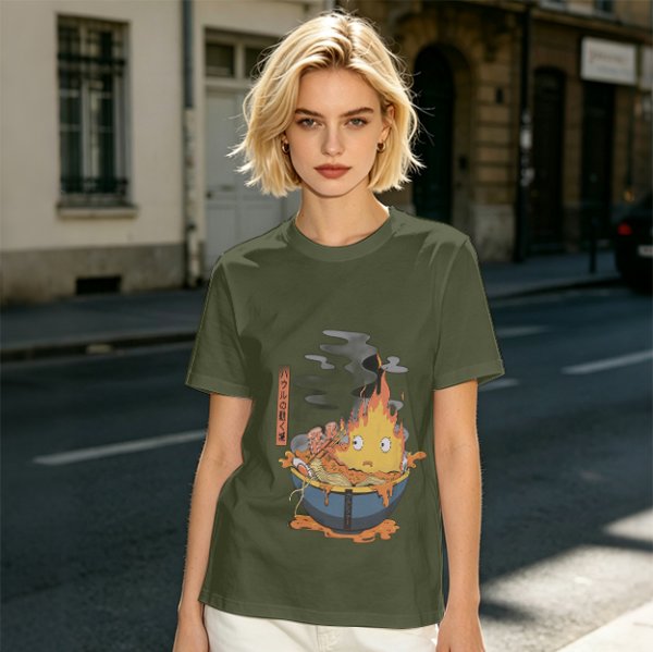 Howl's Moving Castle Calcifer Ramen Graphic T-Shirt
