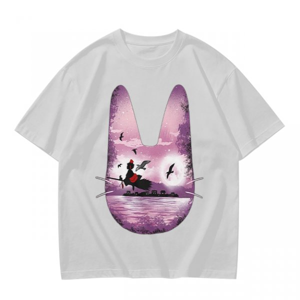 Olive T-Shirt With Witch Riding Broom Silhouette In Bunny Outline