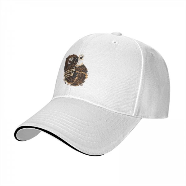 Black baseball cap with 'Enjoy Your Monday' grim reaper coffee graphic