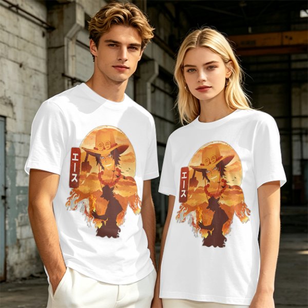 One Piece Portgas D. Ace Graphic Olive T-Shirt