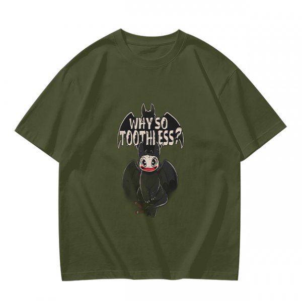 Olive T-Shirt With Why So Toothless? Batman Dragon Print