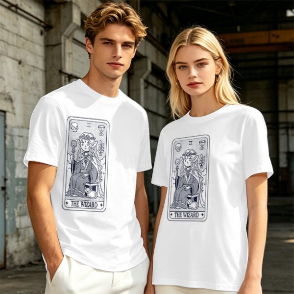 Olive T-Shirt With The Wizard Tarot Card Style Graphic Print