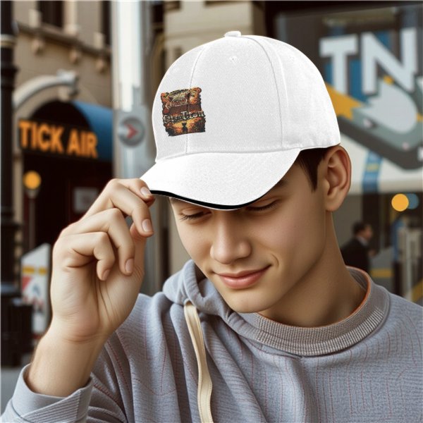Black baseball cap with Cat on Titan themed graphic print