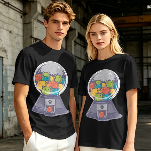 Olive T-Shirt With Cat Gumball Machine Artwork