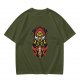Olive T-Shirt with Tribal Warrior Mask and Horse Graphic Print