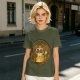 Olive T-Shirt With Flaming Royal Cat Portrait Print