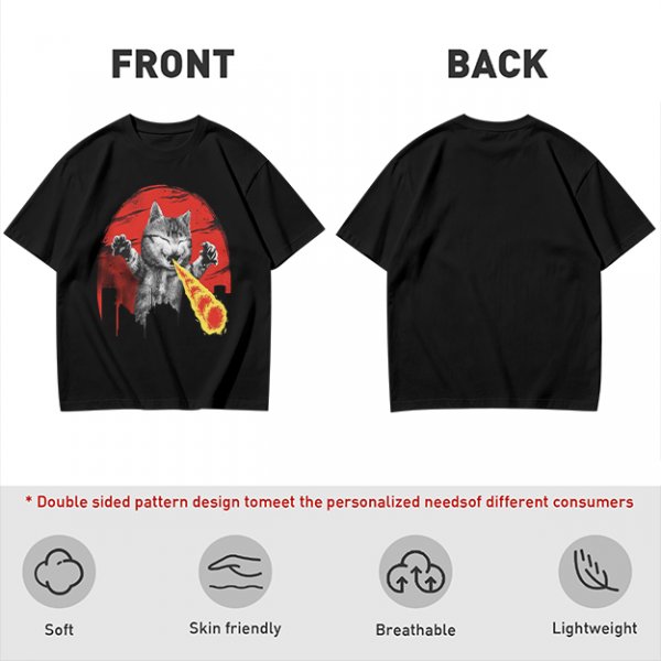 Olive T-Shirt With Laser Beam Shooting Cat Graphic