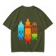Olive T-Shirt With Cute Water Fire And Earth Elemental Characters