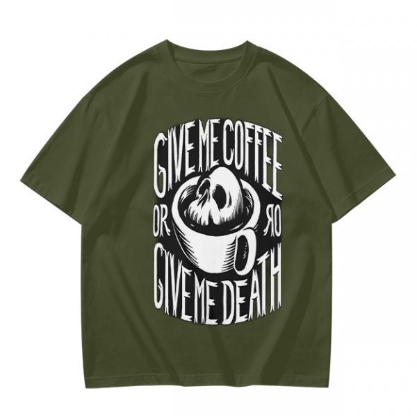Give Me Coffee Or Death Skull Coffee Cup Graphic T-Shirt