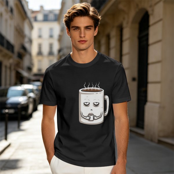 Oversized Army Green T-Shirt With Tired Coffee Mug Graphic