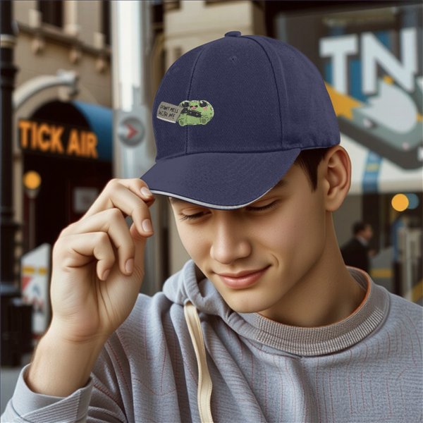 Black baseball cap with cute frog holding 'Don't mess with me' sign