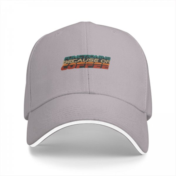 Black Baseball Cap With 'Functioning Because Of Coffee' Retro Text