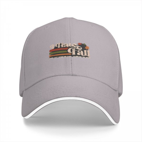 Black baseball cap with 'I Hate Fall' retro graphic print