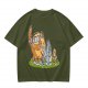 Olive T-Shirt With Whimsical Forest Creature Artwork Print
