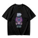 Olive graphic t-shirt with bat cat holding watermelon and 'Bite First Ask Later' text