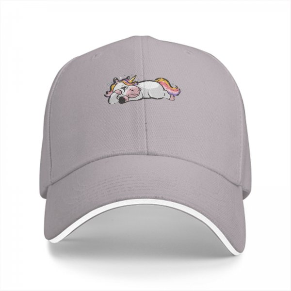 Black baseball cap with a lazy sleeping unicorn graphic