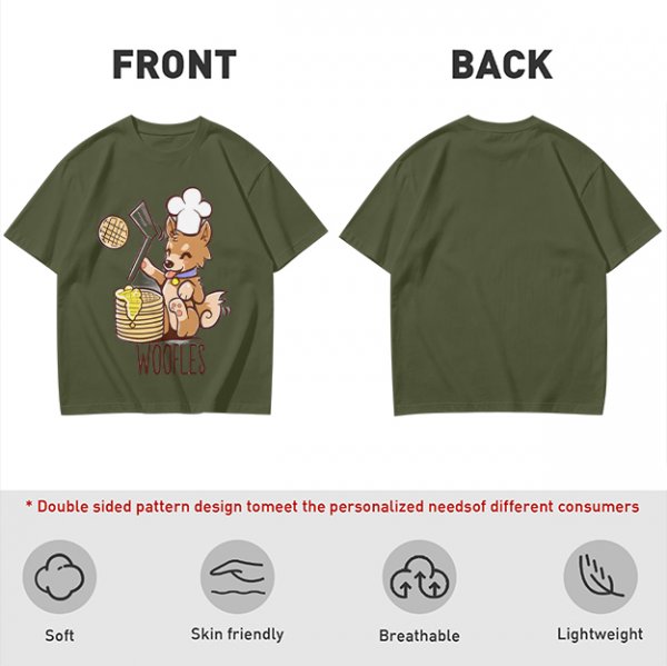 Olive T-Shirt With Cute Dog Chef Cooking Waffles Graphic