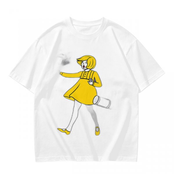 Olive Green T-Shirt With Whimsical Yellow Girl Graphic Print