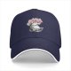 Black Baseball Cap with Cherry Blossom Tree and Whimsical Creature Print