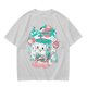 Olive t-shirt with a cartoon apple juice box skeleton graphic