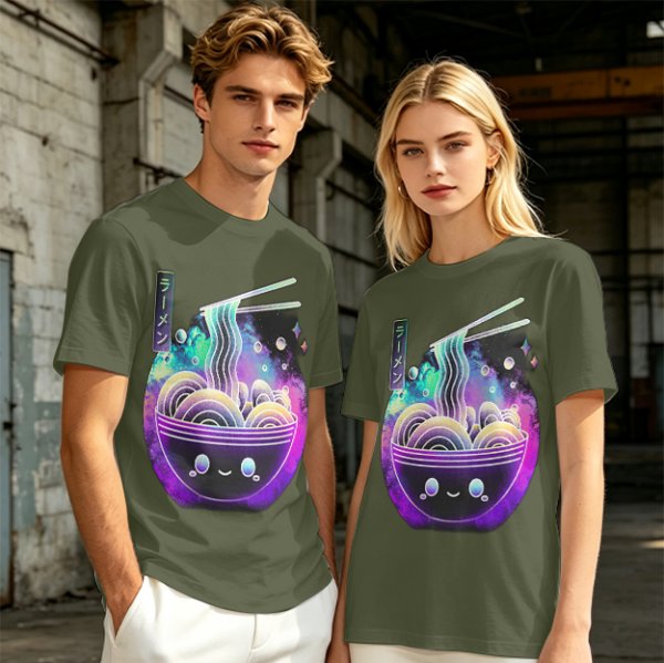 Olive T-Shirt With Galaxy Ramen Bowl Kawaii Graphic