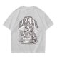 Olive graphic t-shirt with raccoon eating and 'Stop eating TRASH' print