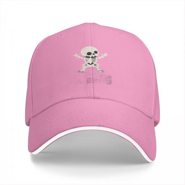Black baseball cap with playful cartoon skeleton graphic