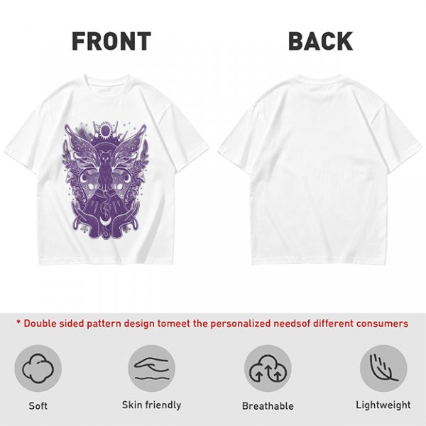 Olive T-Shirt with Celestial Cat Moth and Mystical Hands Print