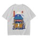 Olive t-shirt with cat ramen stall and Mount Fuji graphic