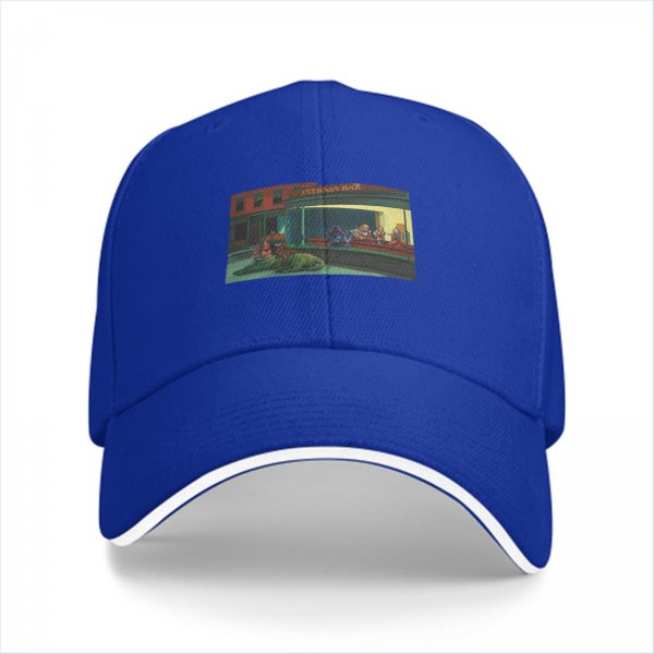 Black Baseball Cap with Night Diner Scene Art Print