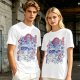 Olive green t-shirt with cat bus and Japanese traditional art print