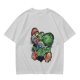 Olive T-shirt with Mario and Yoshi artistic graphic print