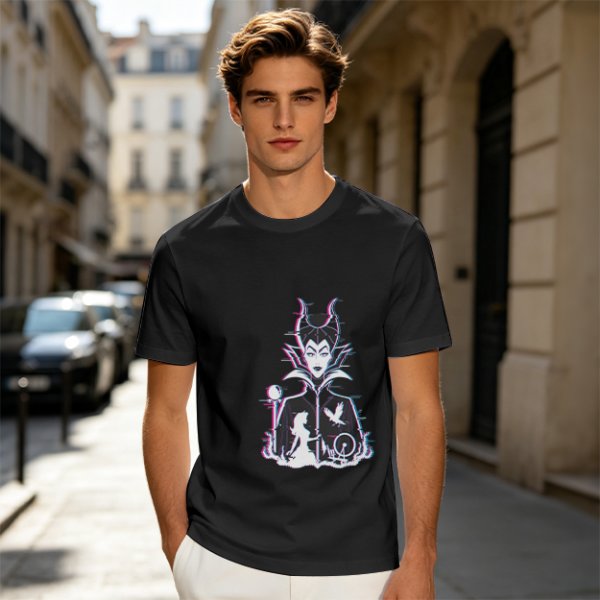 Olive T-shirt with Maleficent Glitch Art Print