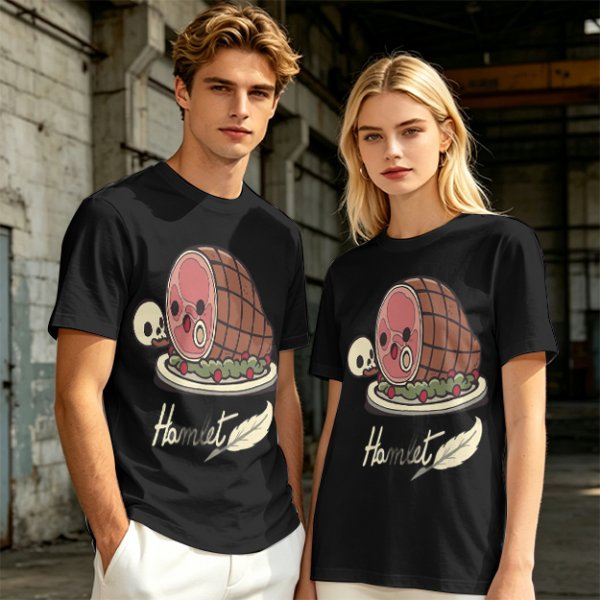 Olive T-Shirt With Funny Hamlet Ham And Skull Graphic Print